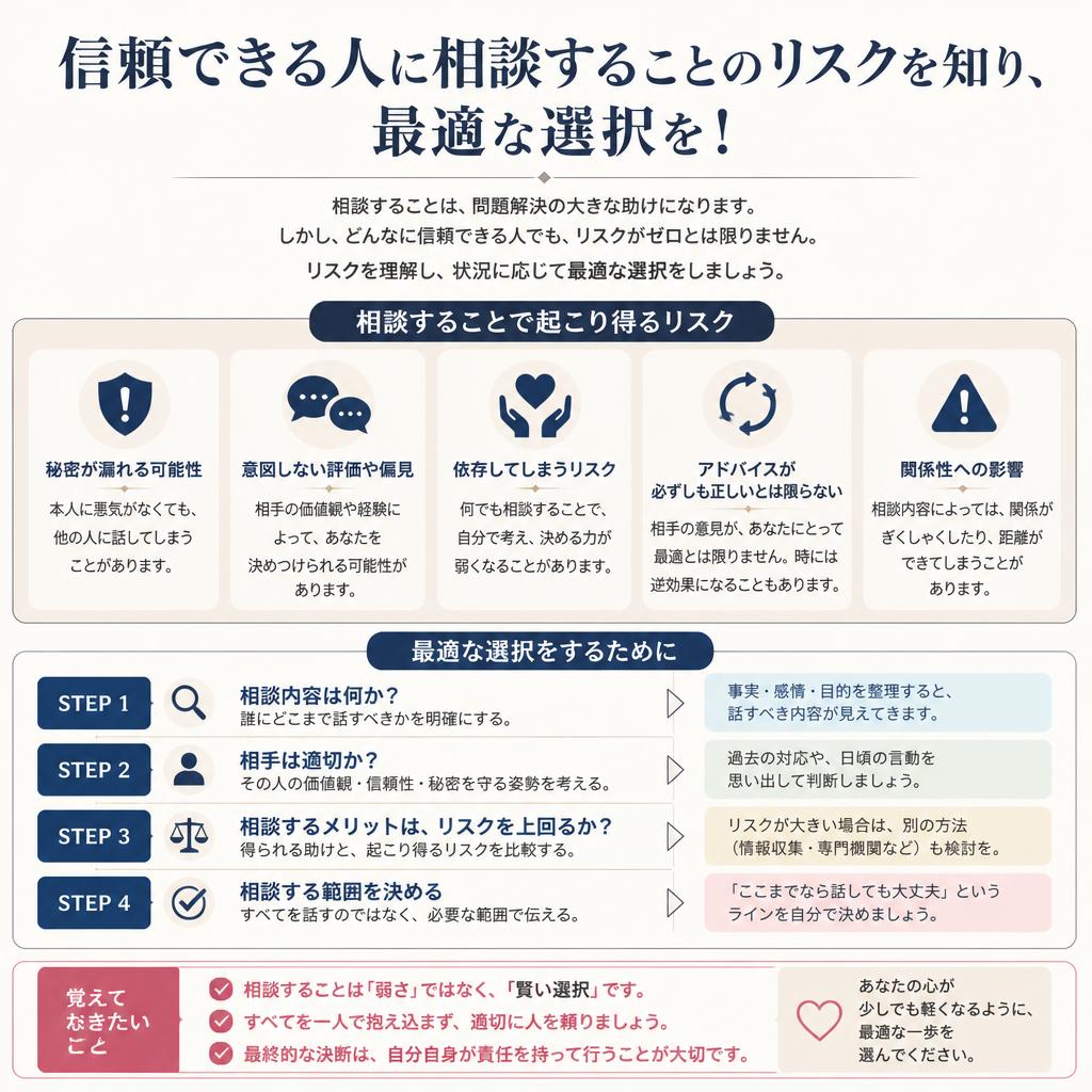 信頼できる人に相談することのリスクを知り、最適な選択を！