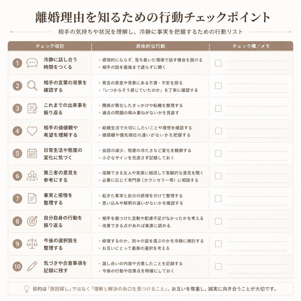 離婚理由を知るための行動チェックポイント