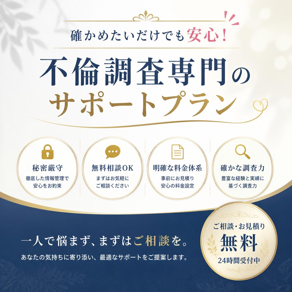 確かめたいだけでも安心！不倫調査専門のサポートプラン