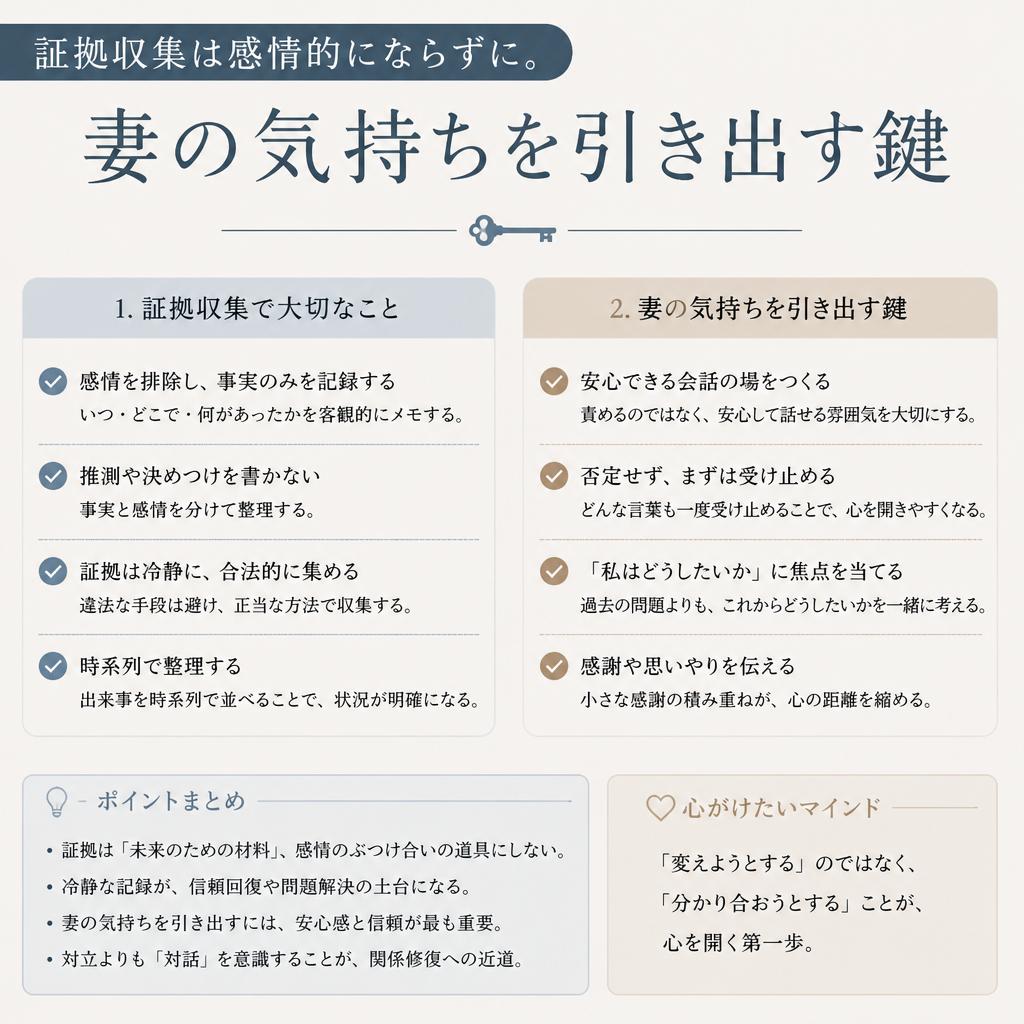 証拠収集は感情的にならずに。  - 妻の気持ちを引き出す鍵