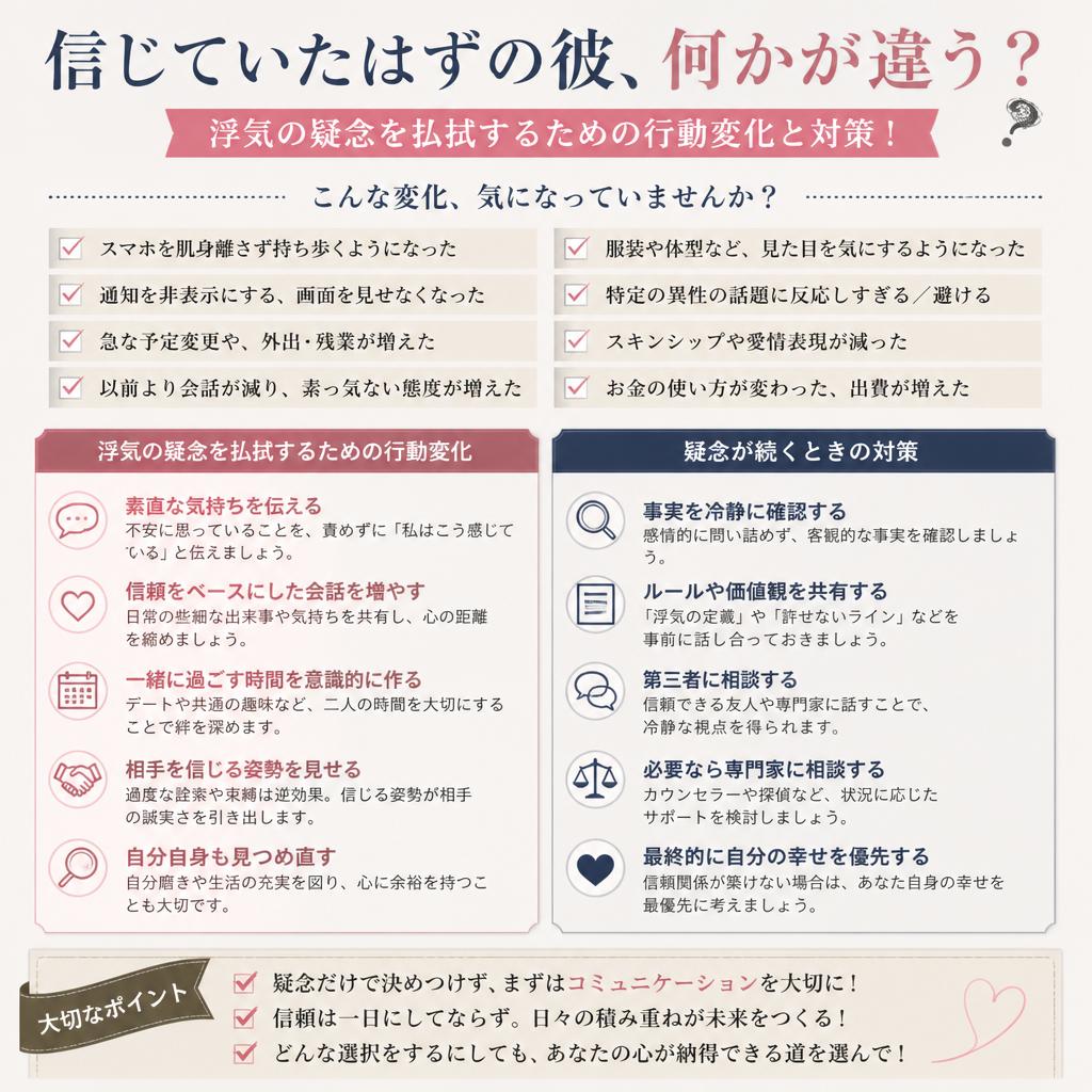 信じていたはずの彼、何かが違う？浮気の疑念を払拭するための行動変化と対策！