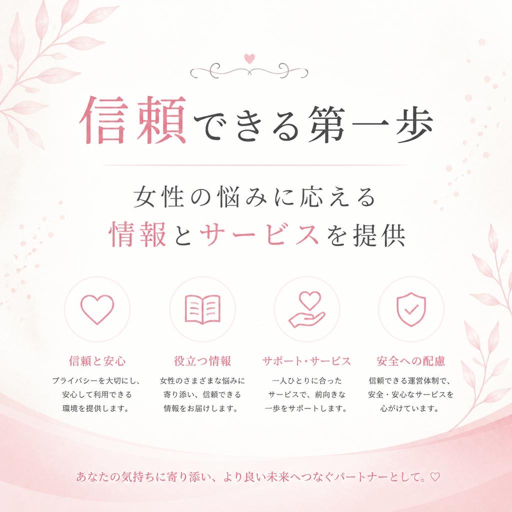 信頼できる第一歩、女性の悩みに応える情報とサービスを提供