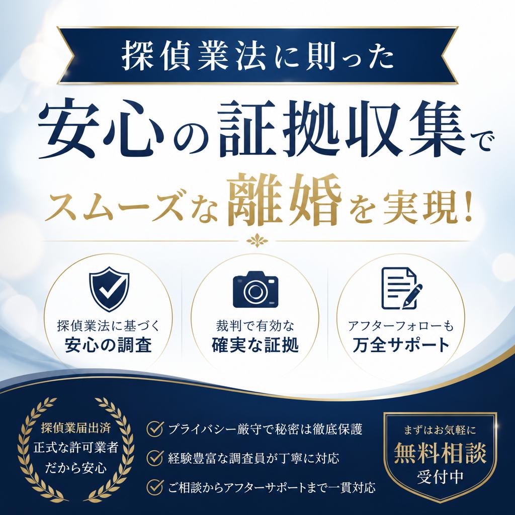 探偵業法に則った安心の証拠収集でスムーズな離婚を実現！