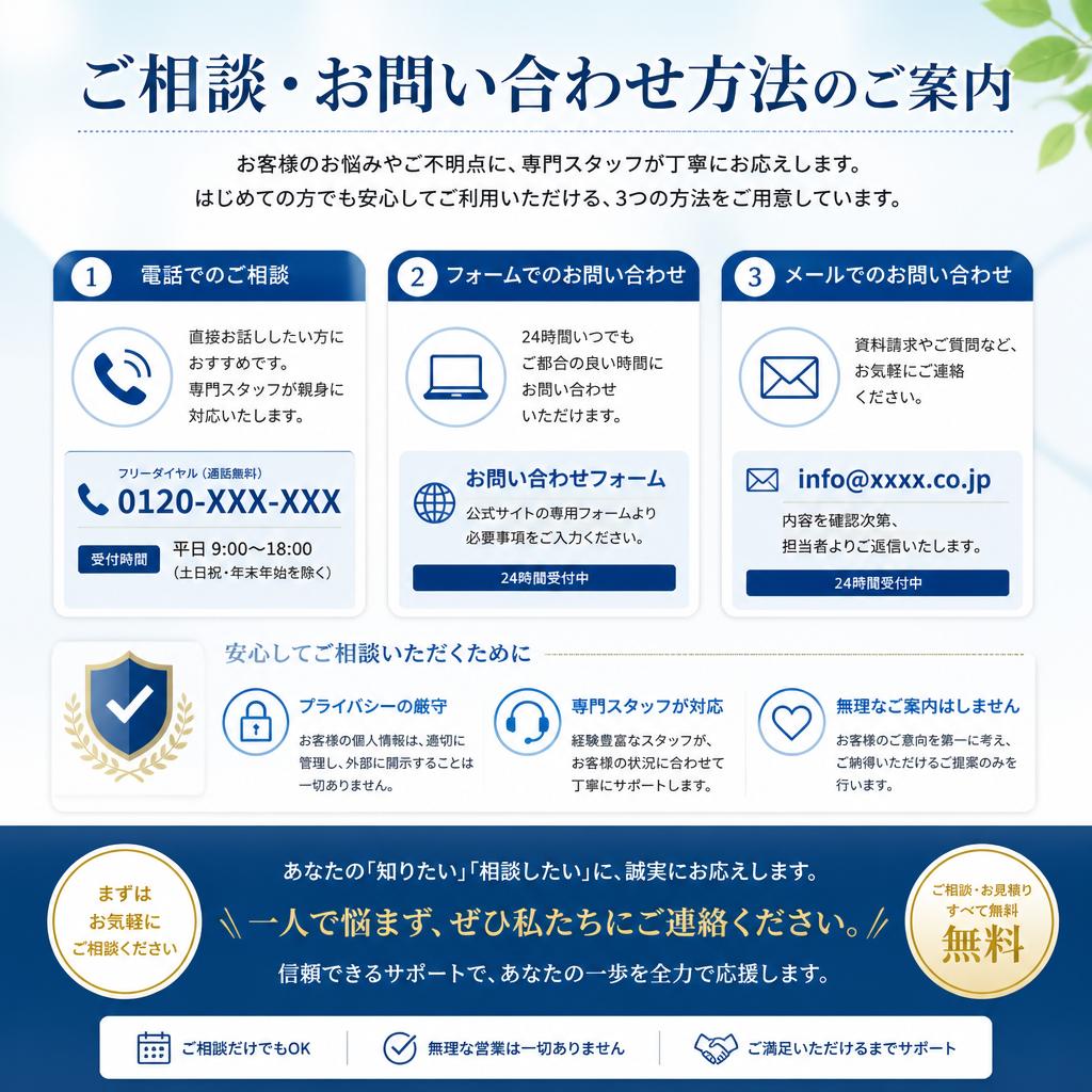 7. 相談窓口のご案内と今すぐの問い合わせを！
