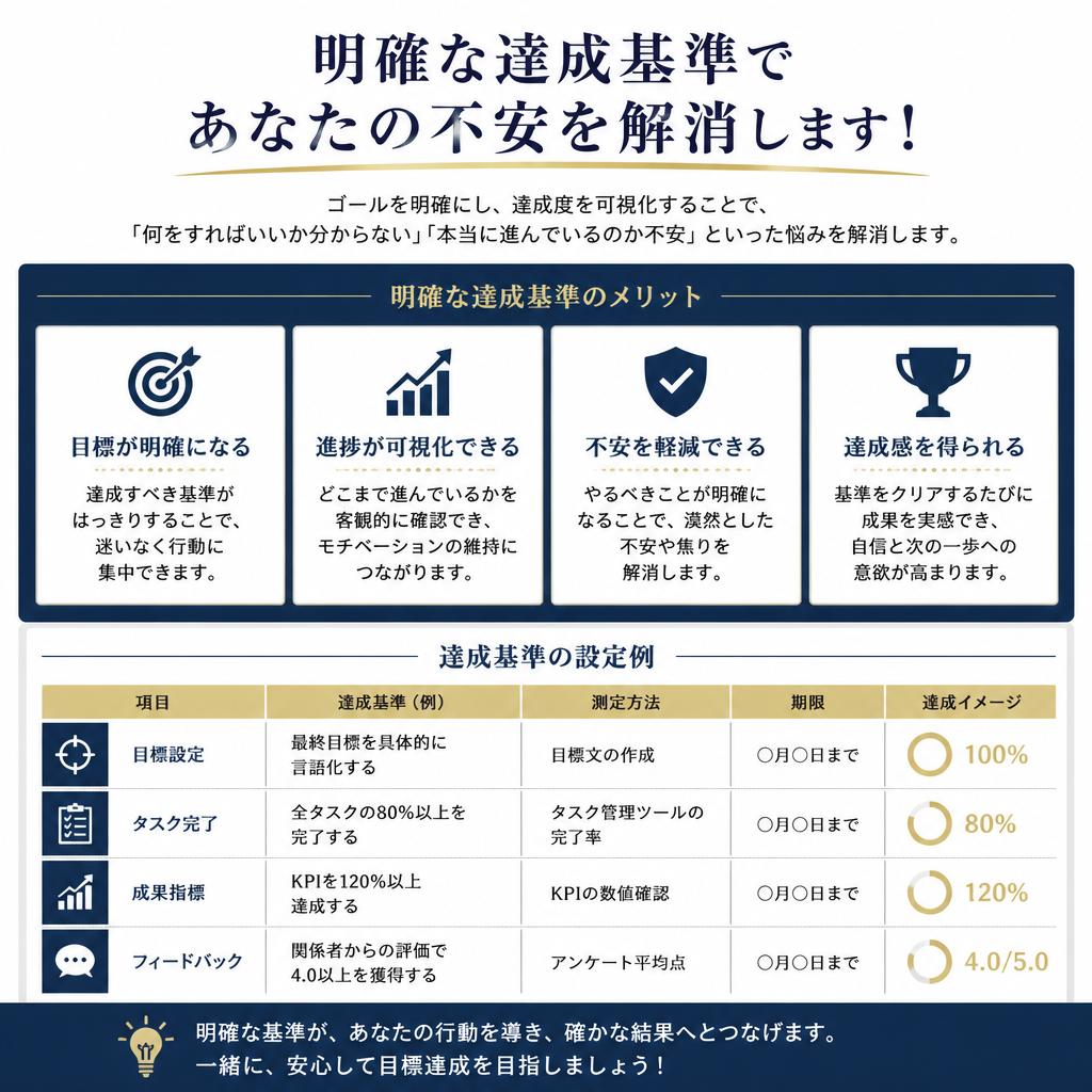 明確な達成基準であなたの不安を解消します！