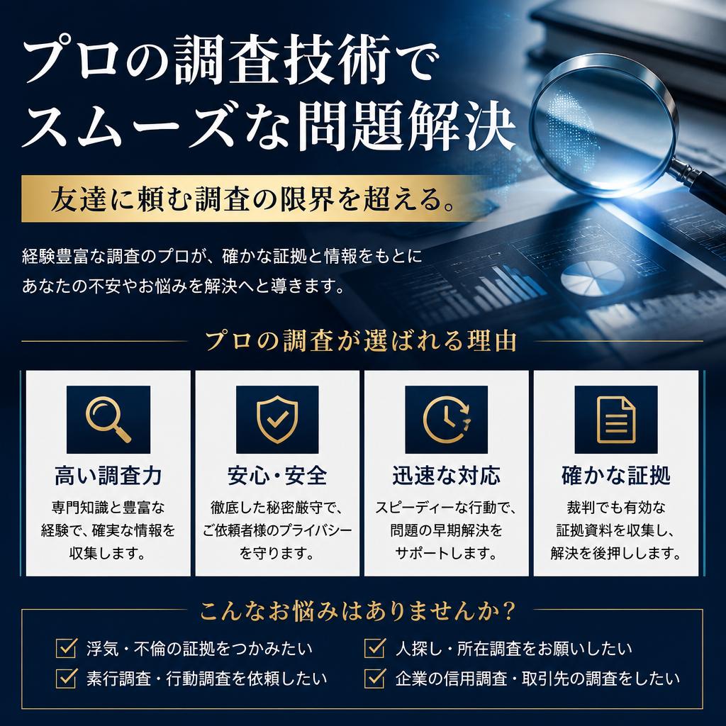 プロの調査技術でスムーズな問題解決、友達に頼む調査の限界を超える。