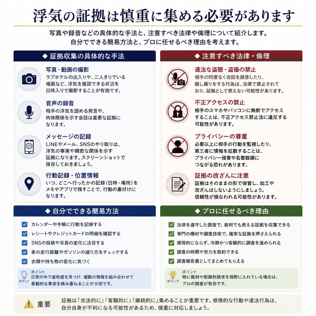 確実な証拠集めのための方法